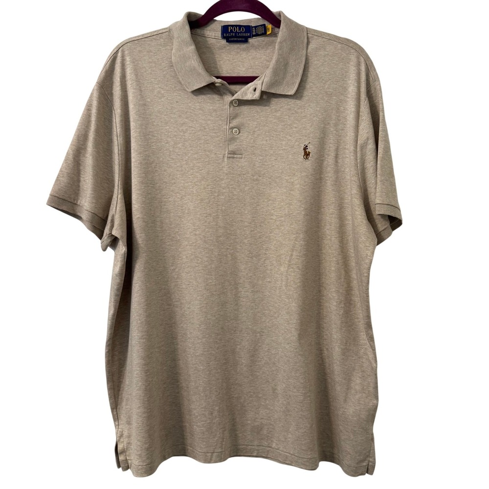 Polo Ralph‎ Lauren Polo Shirt Men XL Beige Custom Slim Fit Pony Logo Preppy